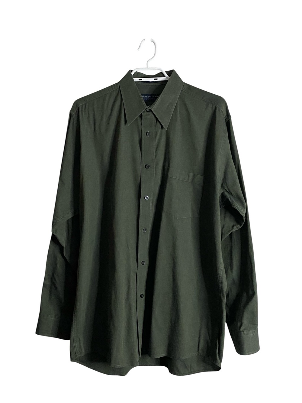 Oscar De La Renta Men's Classic Dark Green 100% Cotton Button Down Shirt